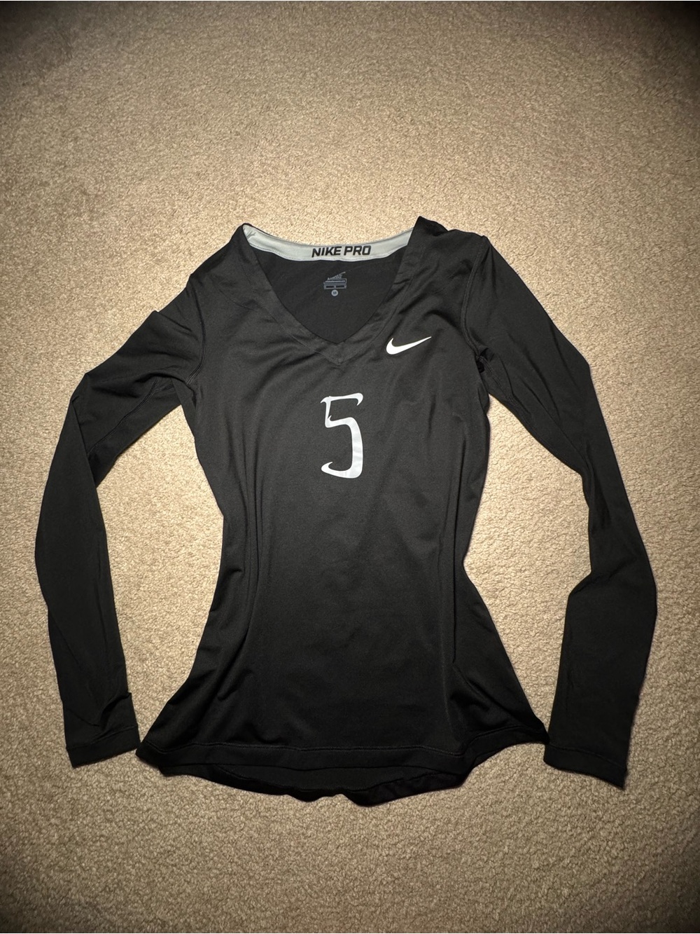 Nike Pro Black Long-Sleeve V-Neck Women's Athletic Jersey with back Number